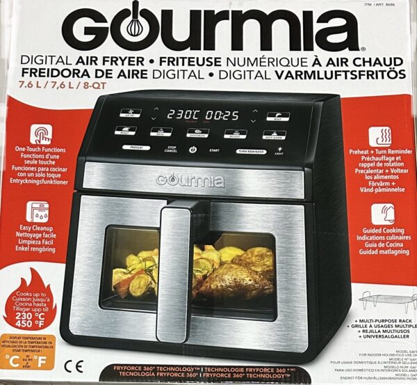 Gourmia 7.6L Digital Air Fryer, Black With Light & Window GAF858